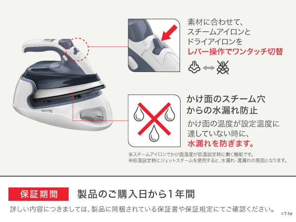 【一度のみ使用】T-Fal FV6110 スチームアイロン 1200W Amazon | ティファール パワフルスチーム 最大70g/分 軽量