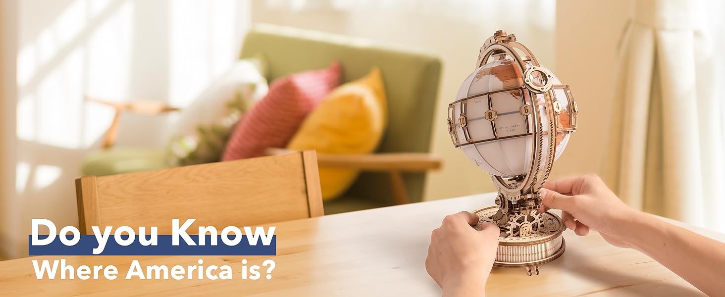 ROBOTIME 3D Puzzle Wooden Luminous Globe, Model Kits for Adult to Build