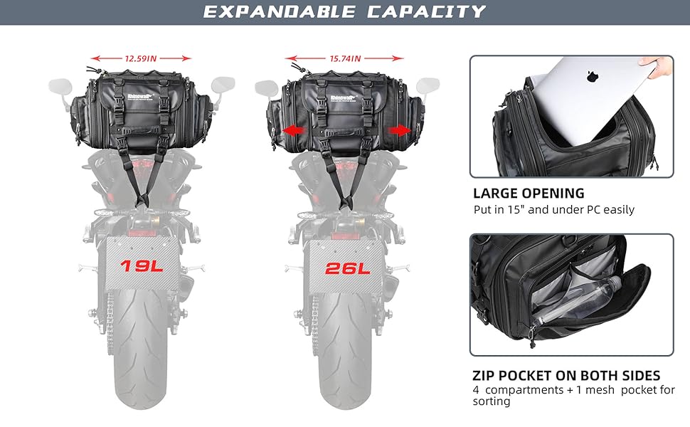 Rhinowalk Motorcycle Tail Bag 1926L Motorcycle Rear Seat Bag