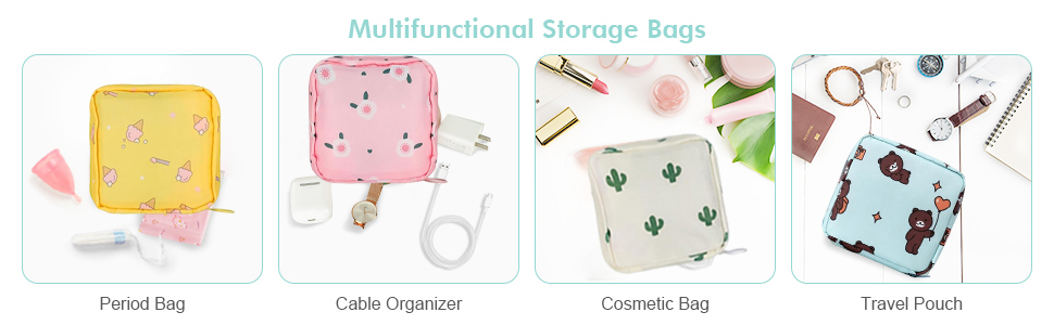 4 Pcs Sanitary Napkin Pouch, Cute Portable Fashion Nursing Sanitary Pouches for Women