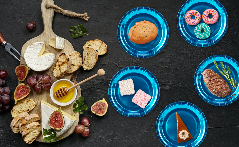 99pcs Disposable Tableware Set, Blue Party Dinnerware, Blue Background