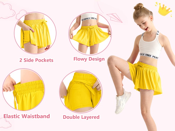 FLOW 女性kids用 Amazon.com: Girls Flowy Shorts with Spandex Liner 2-in-1