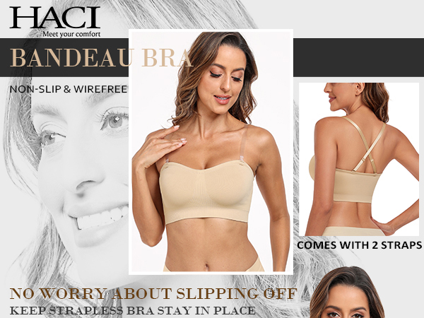 HACI Strapless Bra No Underwire Padded Seamless Wireless