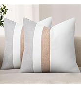 Adabana Set of 2 Linen Pillow Covers Decor Square Patchwork Throw Pillow Covers 18x18 Inch Farmho...