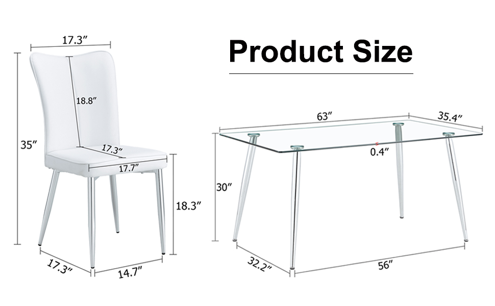Arvella 7Piece Dining Table Set for 6, 63" Tempered Glass Table Top with Silver