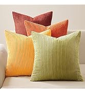 Topfinel Fall 20x20 Set of 4 Couch Decorative Pillow Covers,Modern Burnt Orange Yellow Green Grad...