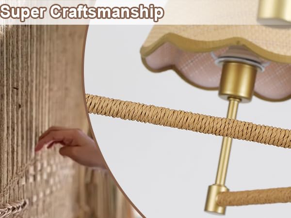 ZXFDWB Farmhouse Rattan Chandelier Light Fixture, 6-Light