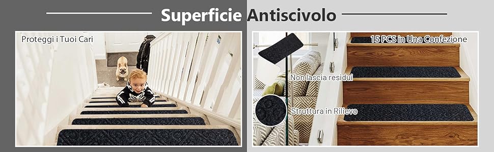 COSTWAY 15 Tappetini Antiscivolo Per Scale 76 X 20 Cm, Tappeti Antiscivolo Per Gradini Di Scale Di Legno Da Interno, Tappetini Impermeabili Per Scale Per Bambini, Anziani E Animali, Grigio 15 2