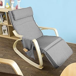 SoBuy Relax Chair Rocking Chair With Adjustable Footrest Side Bag, FST18-DG 15 FST18-DG