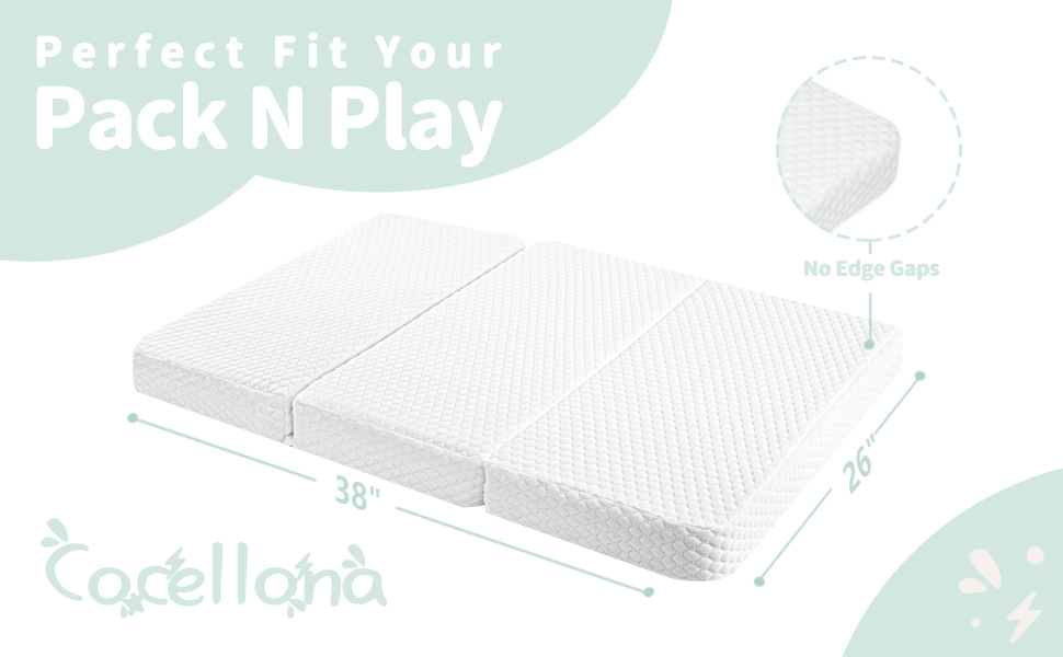 Cocellona Pack and Play Mattress, 38x26 Trifold Pack n Play
