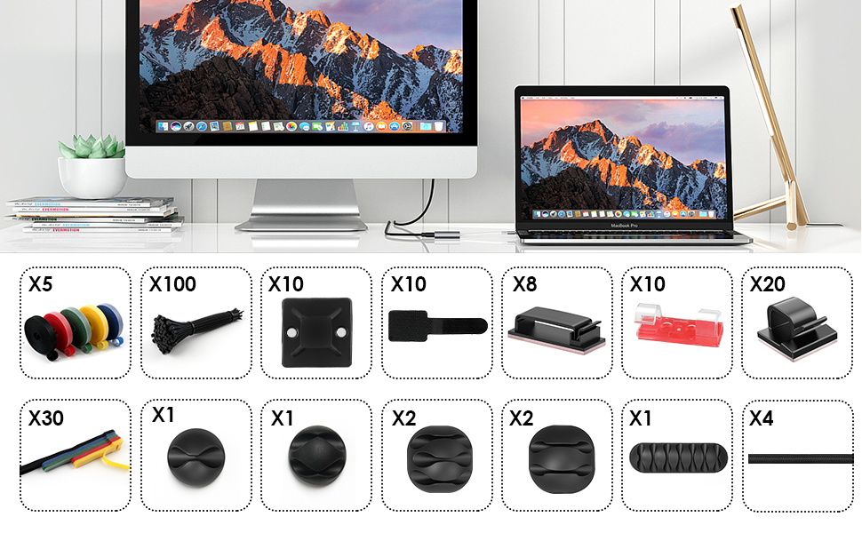 COUWXOI 204 PCS Cable Management Organizer Kit, 4 Cable