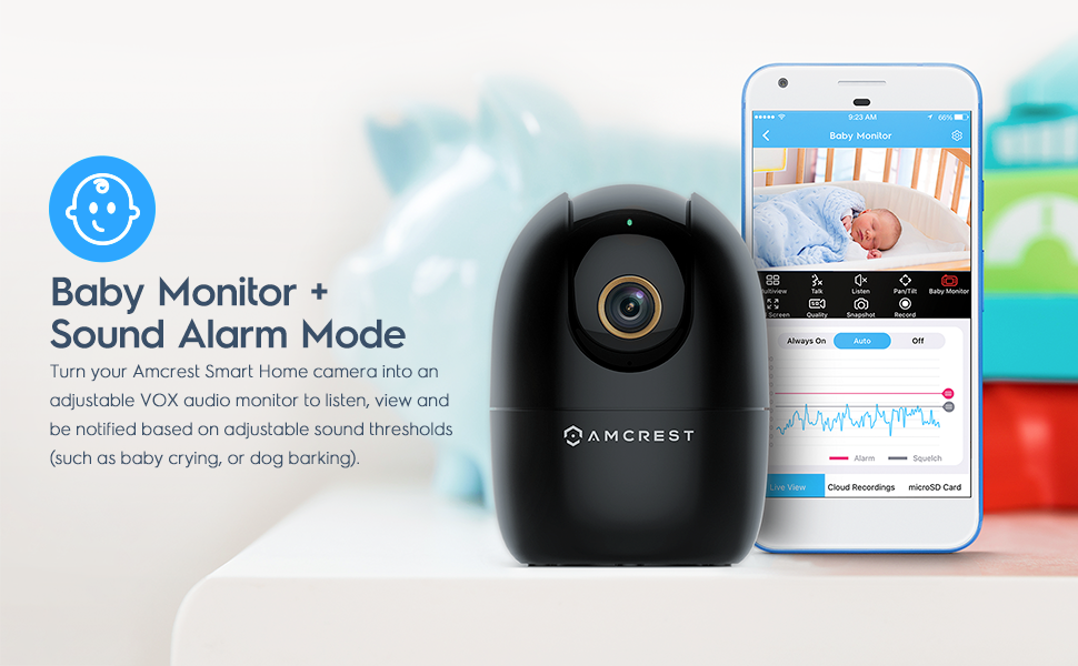 adjustable VOX audio monitor to listen, view and be notified based on adjustable sound thresholds