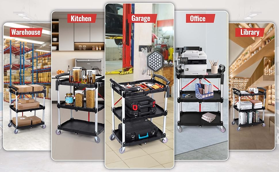 Portable Folding Utility Service Cart,3 Tier Collapsible