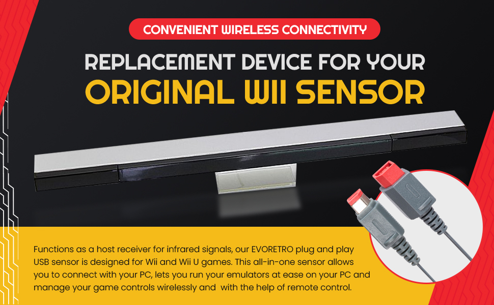 Wii Sensor Bar USB Replacement for Nintendo Wii/Wii U/PC cb04 PC Sensor by EVORETRO Electronic