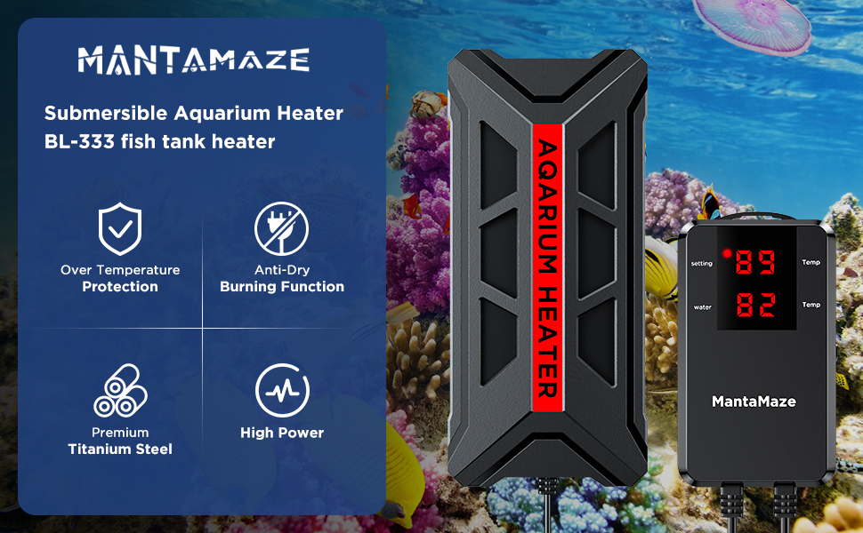 MantaMaze 800W/1000W Titanium Aquarium Heater Submersible
