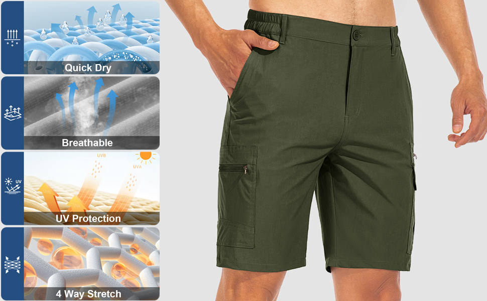 Men's Outdoor Water-Resistant Lightweight Quick Dry Hiking Cargo Shorts with Multi Pockets 