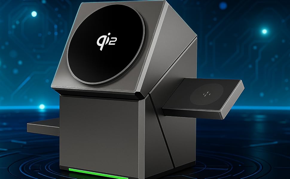 New Generation 3-in-1 Magnetic Pop-up Design Wireless Charger | High-tech Auto Rotation Charging Station | 15W Fast Charging Compatible with iPhone, Watch, and Airpods : Buy Online at Best Price in KSA -