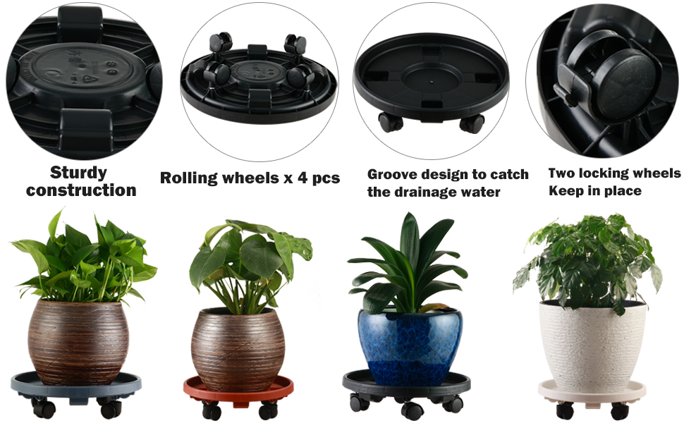 5 Pack Plant Caddy With Wheels Rolling Plant Stand With Wheels 10 Inch Dolly Heavy Duty Large Potted Mover Casters Indoor Outdoor Grey