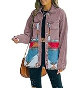 Lumister Women's Aztec Denim Jacket Distressed Lapel Long Sleeve Vintage Button Down Denim Jacket...