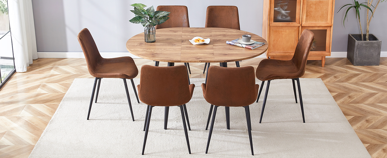 Round Dining Table Set for 6, 42"54" Extendable Dining