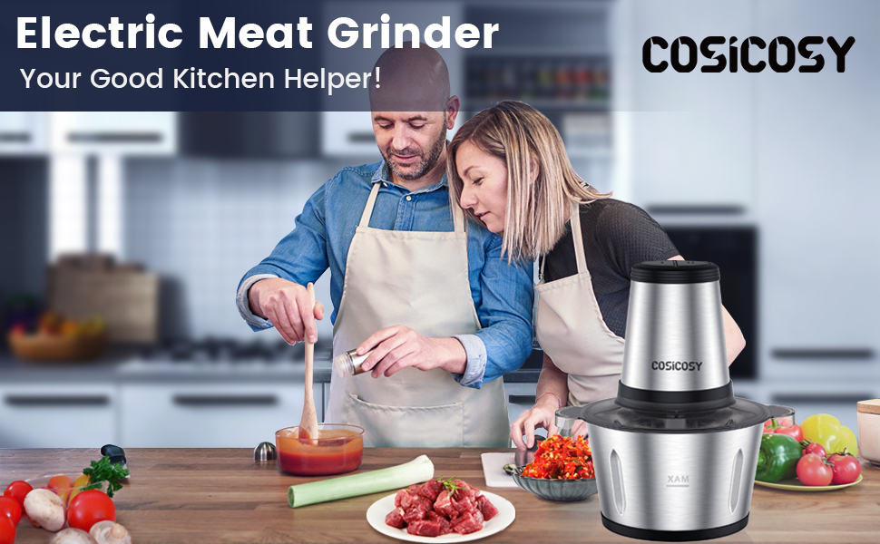 Food Processor, Cosicosy 2L Meat Grinder with 4 Durable Blades, 2 Speed Adjustable Food Grinder