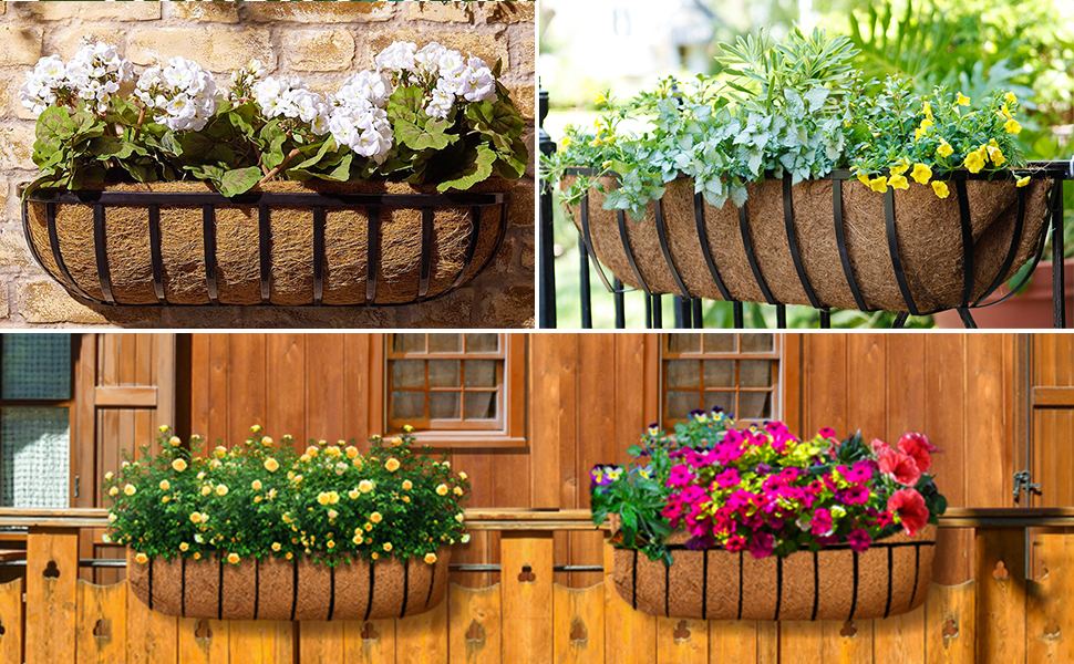 3Pack 30 Inch Window Box Planters with Coco Liners