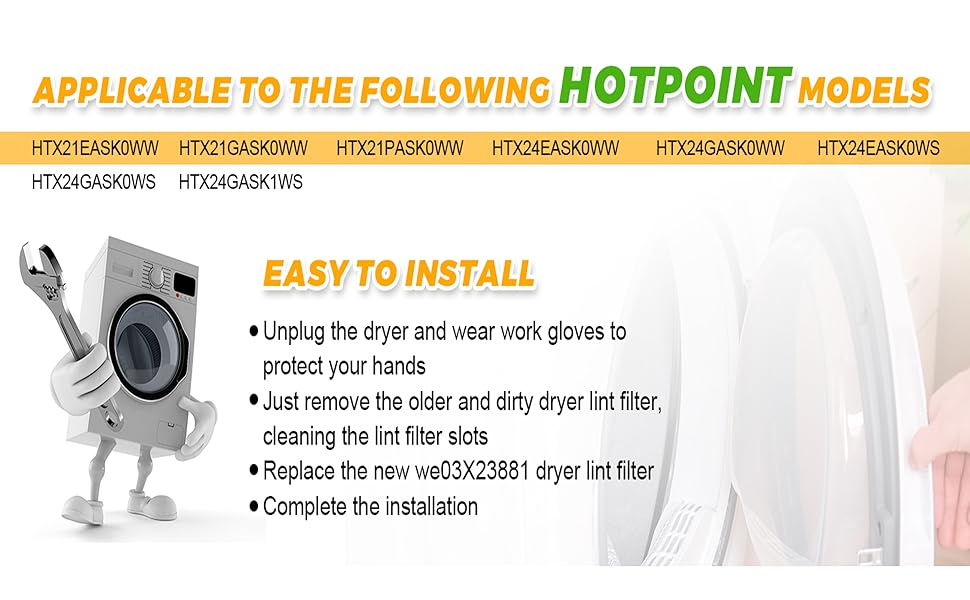 WE03X23881 Dryer Lint Filter with Cleaner Brush - Stainless Steel Screen - Compatible with GE Hotpoint Dryer - AP6031713 PS11763056 EAP11763056 gtd33eask0ww gtx22eask0ww gtd65gbsj3ws gtd42easj2ww 31 WE03X23881 Dryer Lint Filter with Cleaner Brush