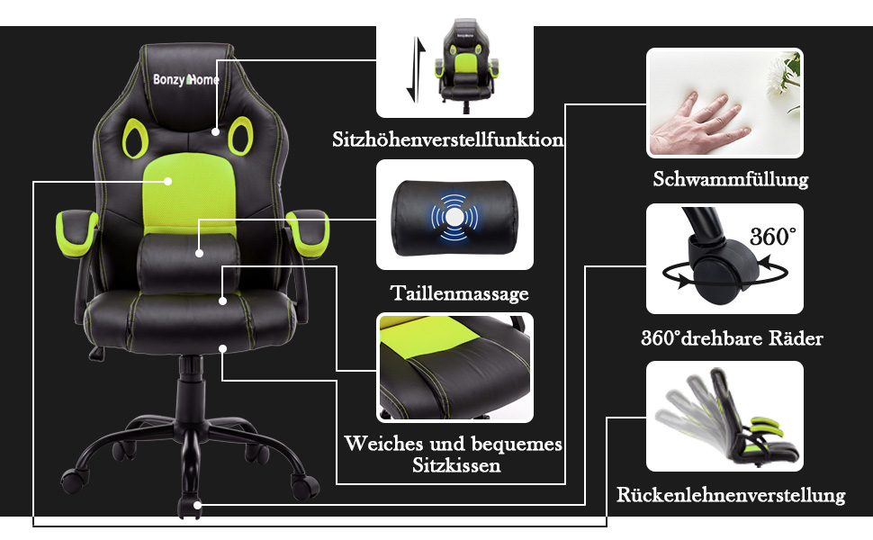 Simore Gaming Stuhl Computerstuhl Ergonomischer Racing Stuhl Bürostuhl