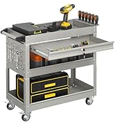Yaciente 3-Tier Rolling Tool Cart on Wheels, Heavy Duty Mechanic Tool Cart with Drawers, 450 LBS ...