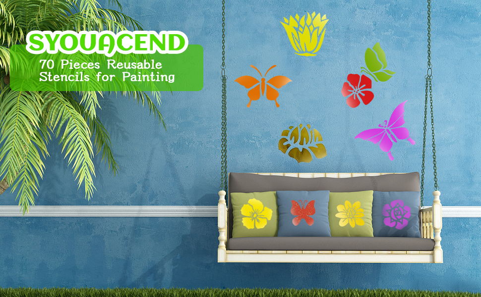 70 Pieces Stencil for Painting, SYOUACEND Reusable Stencils