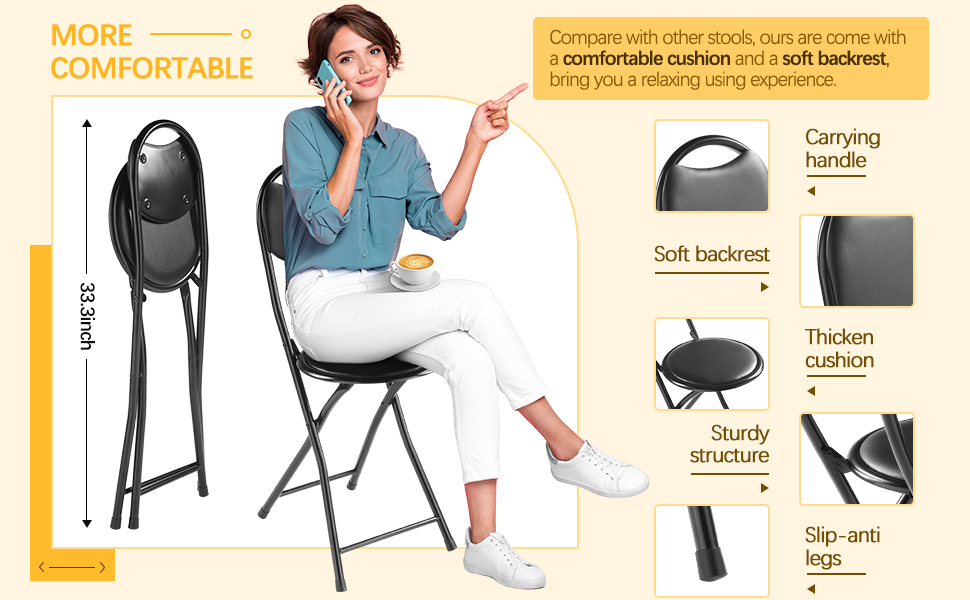 Soaoo 6 Pcs 12 Inch Folding Bar Stool Cushioned Padded