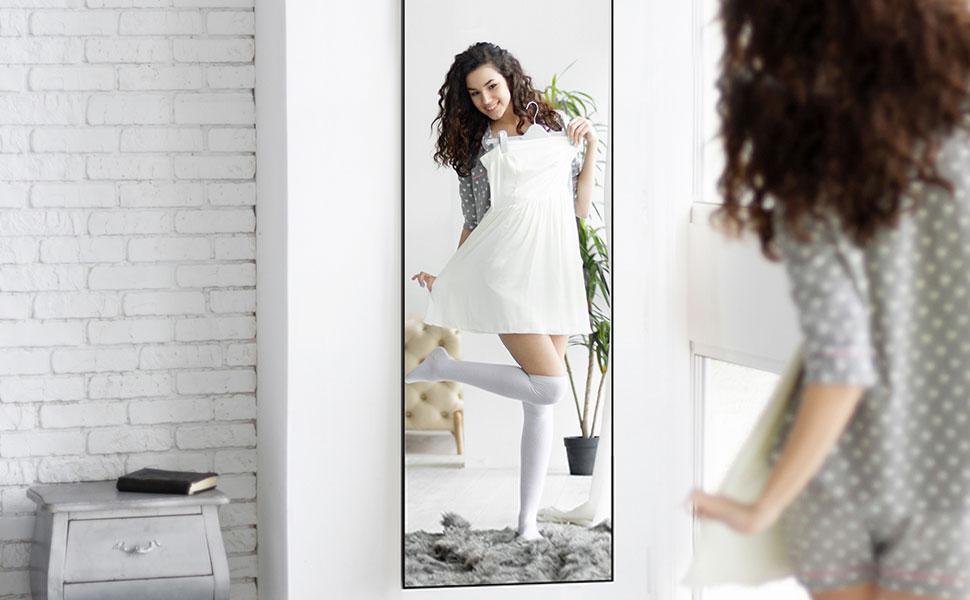 BEAUTME Full Length Mirror, Square Long Standing Wall Mirror Bedroom