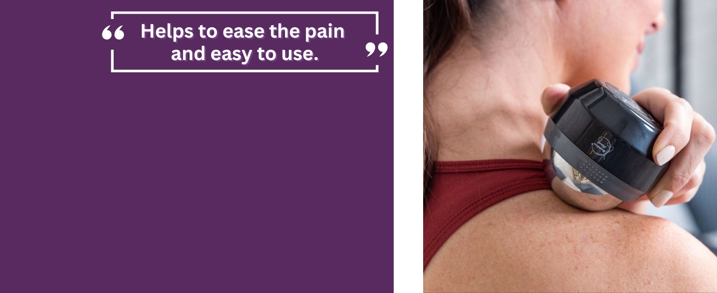 Woman using the cryoglide massage ball on a stiff neck.