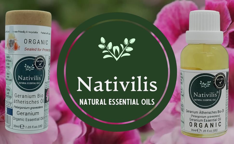 Nativilis Organic Geranium Essential Oil (Pelargonium graveolens) - 100% Natural 