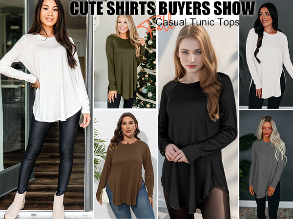 トップス Bruna pantssetup BZB Womens Long Sleeve Tunic Tops Fall Casual Crew Neck Side