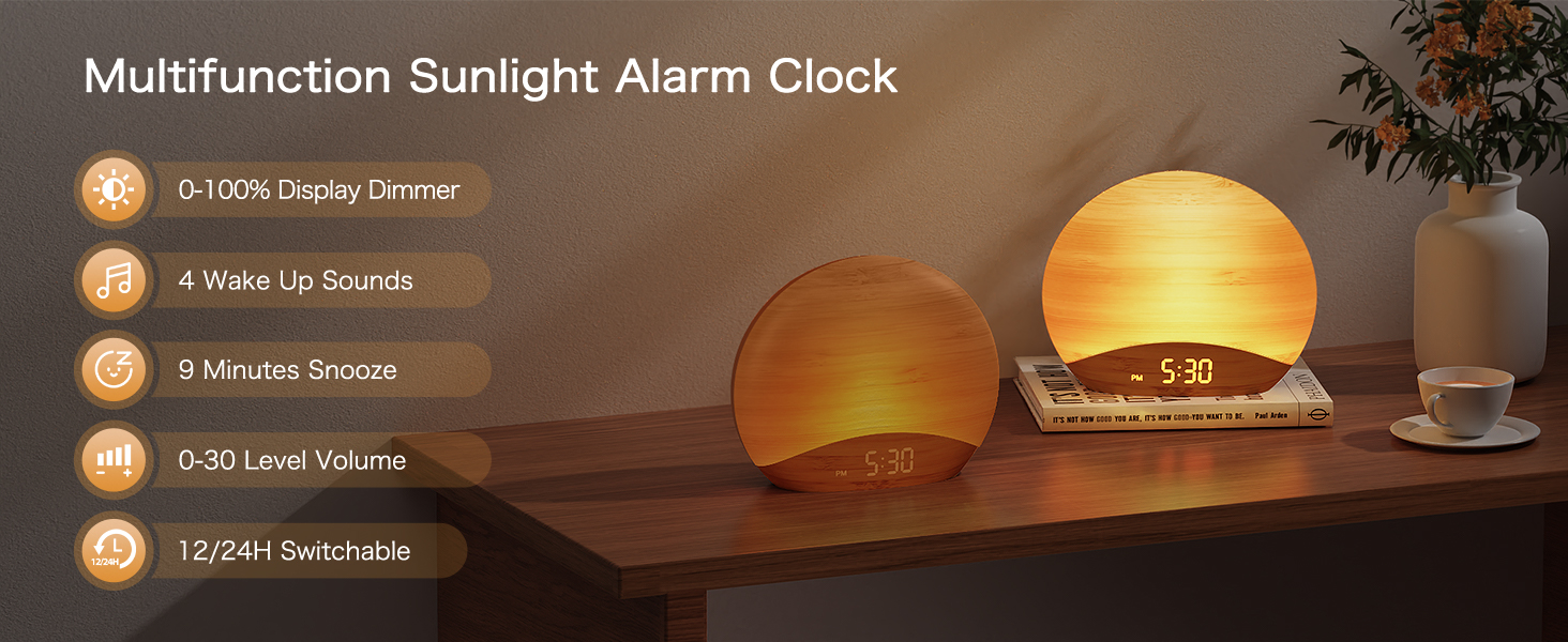 REACHER Sunrise Alarm Clock with Bluetooth Speaker & FM