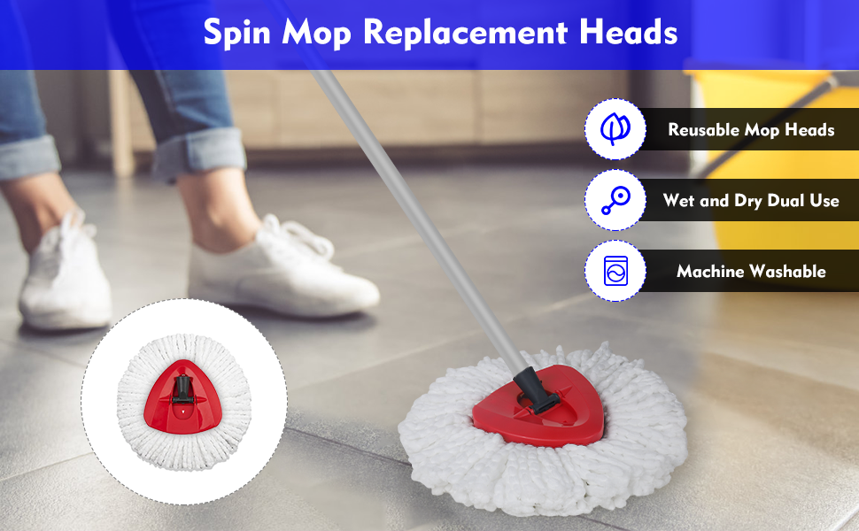 4 Pack Mop Replace Head with 1 Rotating Mop Base Compatible