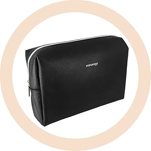 Trousse de toilette ou trousse à cosmétiques en cuir noir avec logo « Deerange », fermeture zippée et