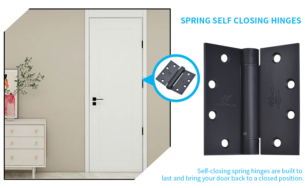 Self Closing Door Hinge 41/2 inch Matte Black Auto Close Hinge Adjustable 4 ½"x 4 ½