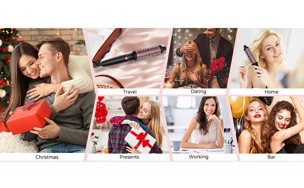 فرشاة حرارية 1.25 انش مكواة تمويج الشعر ساخنة تكثيف مشط ايوني سيراميك تورمالين 110-240 فولت للسفر مع شاشة LCD مستديرة أسود 10 فرشاة حرارية