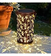 Fohil Solar Lanterns Outdoor Hanging Dragonflies Lantern Lights Waterproof, Dragonfly Hollowed-Ou...