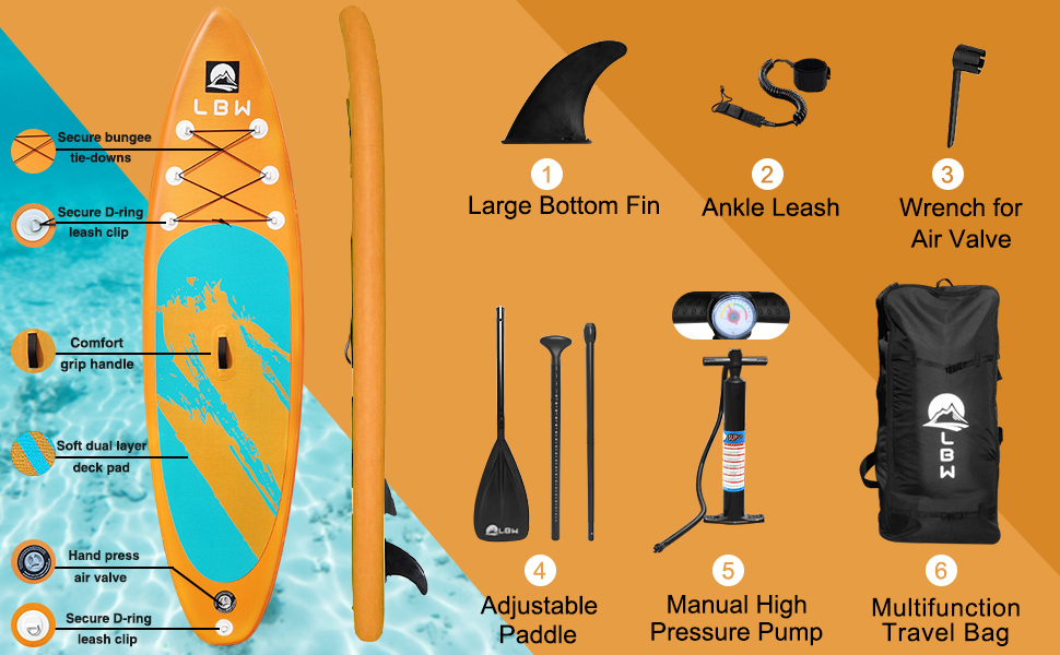 LBW Stand Up Paddle Board Inflatable SUP Board with Adjustable Paddle
