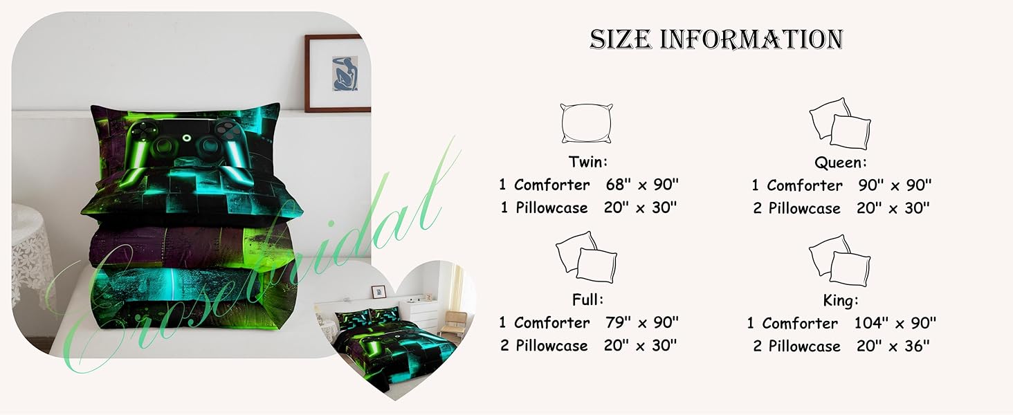 Erosebridal Kids Gamepad Full Size Comforter Set for Girls