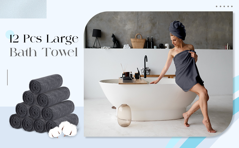 12 Pcs Large Bath Towel Bulk 27" x 55" 390 GSM Microfiber