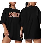 Halloween Shirts for Women Oversized Spooky Season Shirt Retro Stay Spooky Graphic Casual Short S...