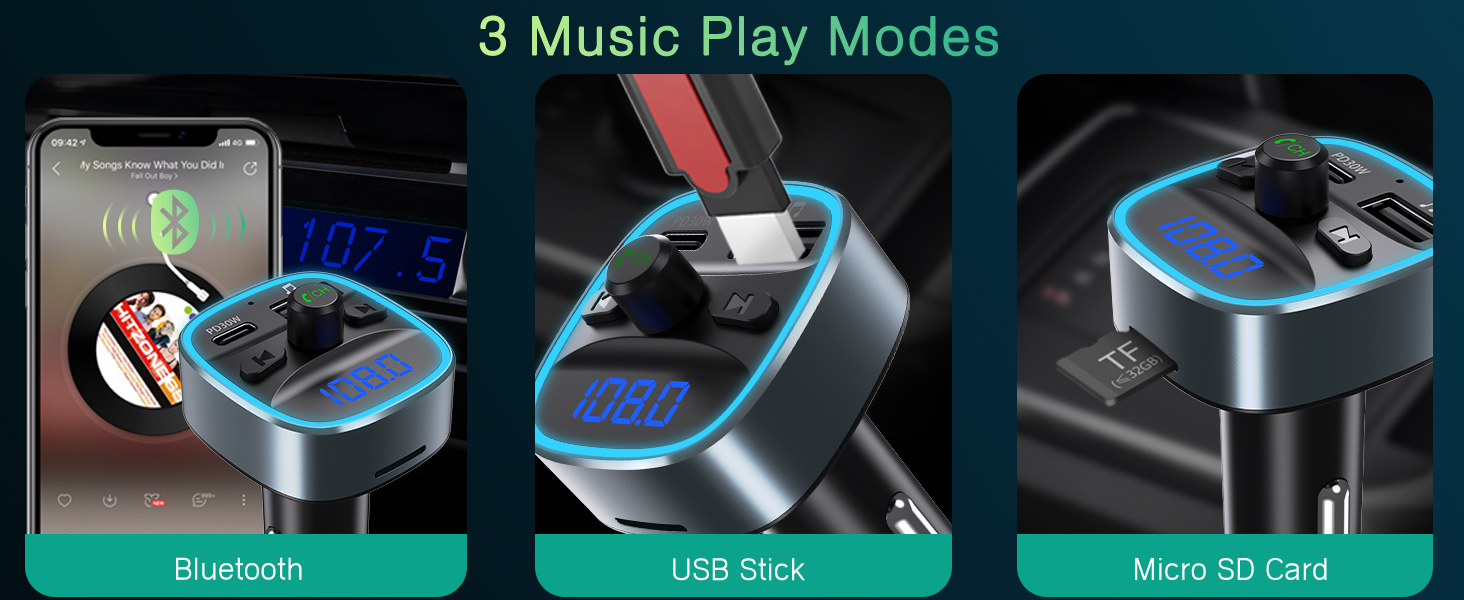 ORIA Bluetooth 5.0 FM Transmitter, [Upgraded] Wireless Radio