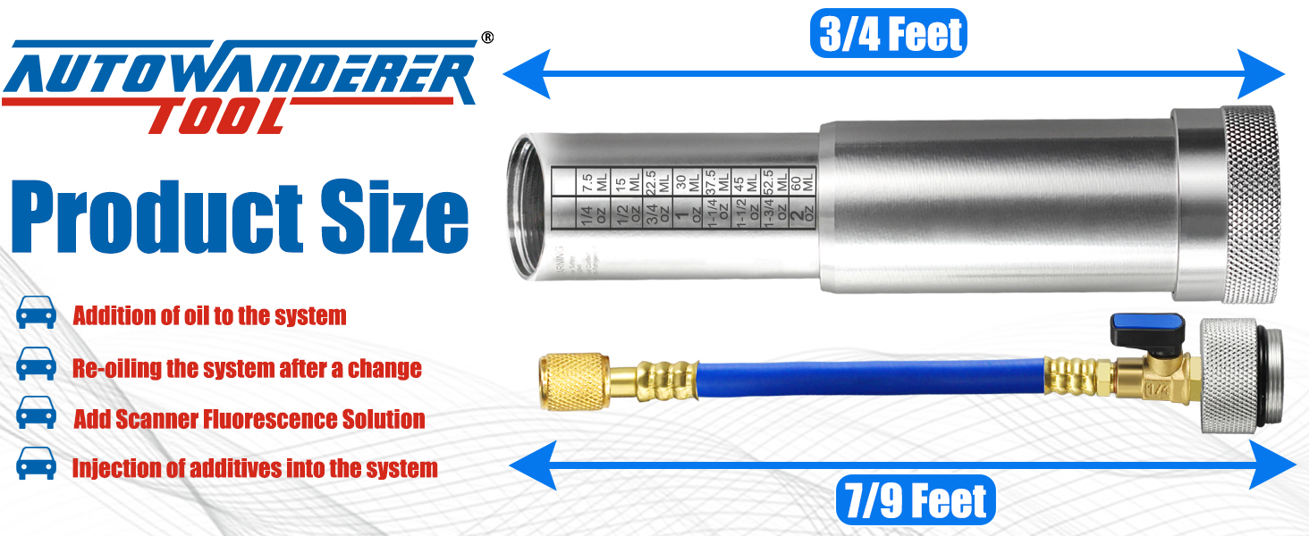 AutoWanderer Tool AC Oil Dye Injector Kit for R134a Refrigerant System with 1/4" SAE
