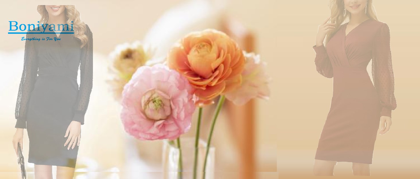 Women long sleeves v neck pencil business wrap dress