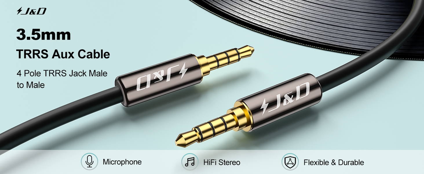 aux cable, 3.5mm audio cable, trrs cable, aux cord, headphone jack, headphone cable