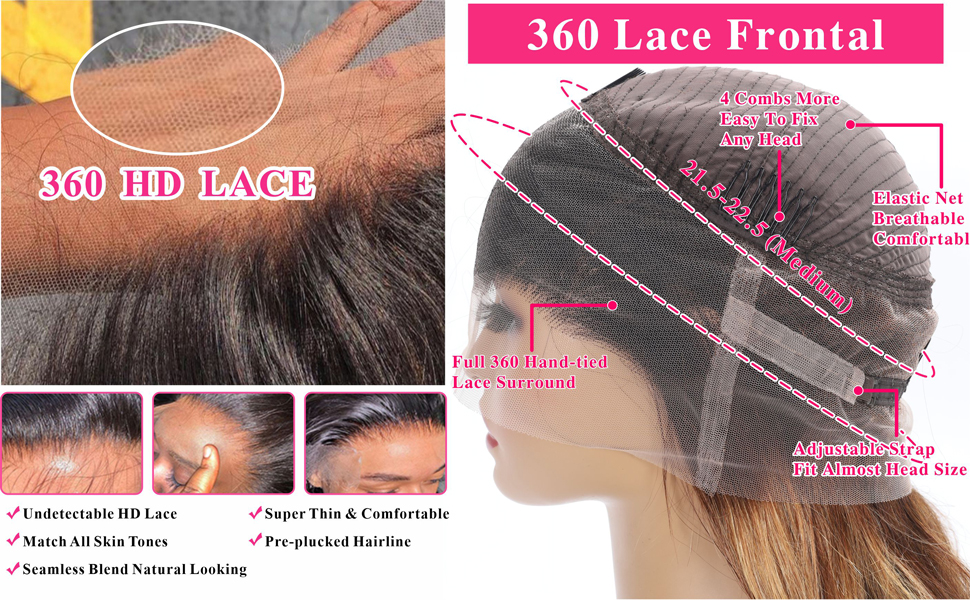 studyy Body Wave Highlight Ombre 360 Lace Front Wigs Human